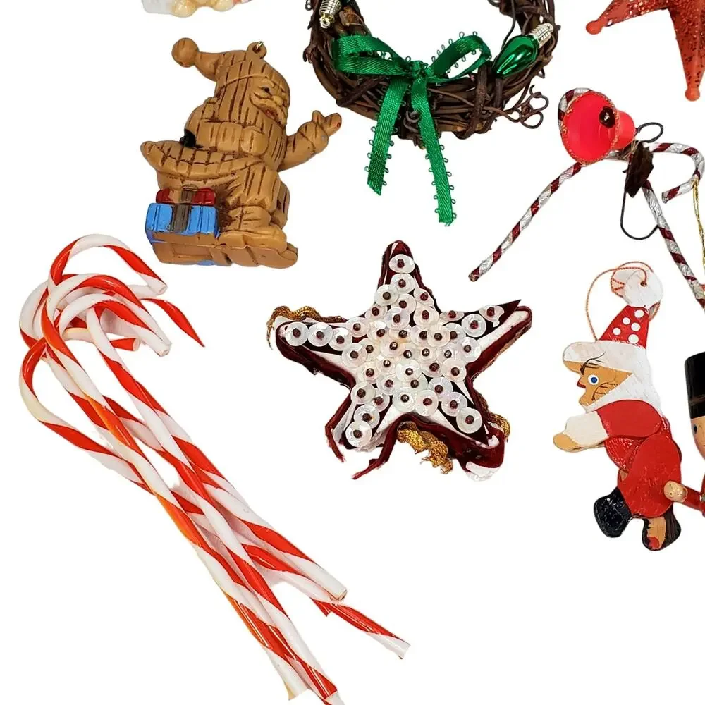 Vtg Christmas Junk Drawer Lot of 20+ Tree Ornaments Holiday Indoor Decorative